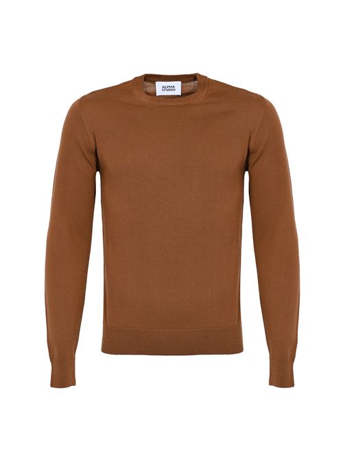 Maglia girocollo slim in lana merinos Tabacco Alpha studio | AU-3010C1008